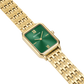 Bering Stainless Steel Rectangular Roman Numeral Link Watch Green Dial