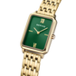 Bering Stainless Steel Rectangular Roman Numeral Link Watch Green Dial