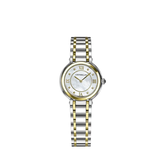 Herbelin Galet Mother Of Pearl Diamond Dial Yellow PVD Bracelet Watch 17430BT59