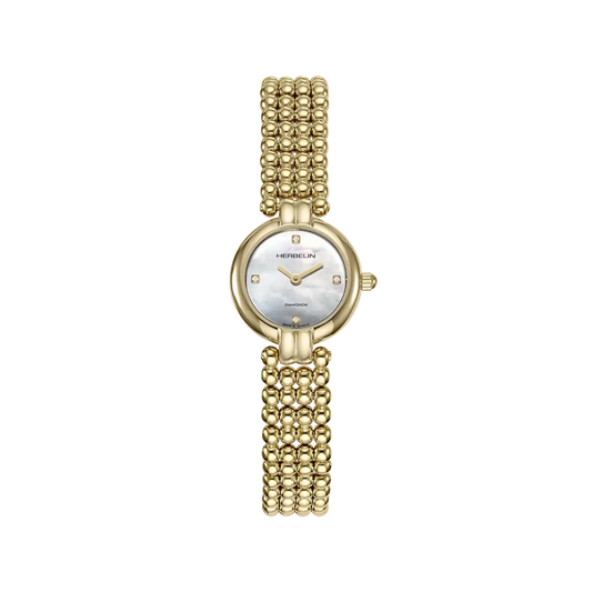 Herbelin Ladies Perles Quartz Yellow Gold PVD Diamond Watch 17433BP1N89