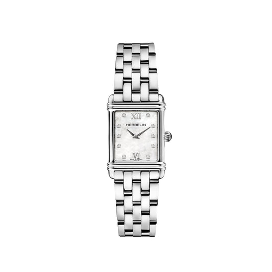 Herbelin Classique Rectangular Mother .Pearl Diamond Dial Steel 17478b59