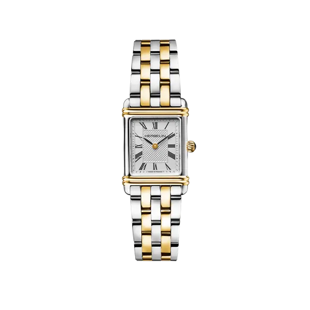 Herbelin Art Deco Rectangular Roman Numeral Bi-Metal Bracelet Watch 17478BT08