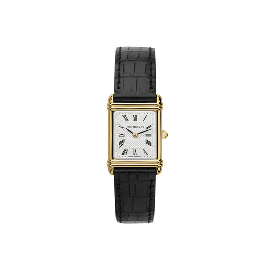 Herbelin Art Deco Rectangular Roman Numeral Dial Yellow PVD Watch 17478P08