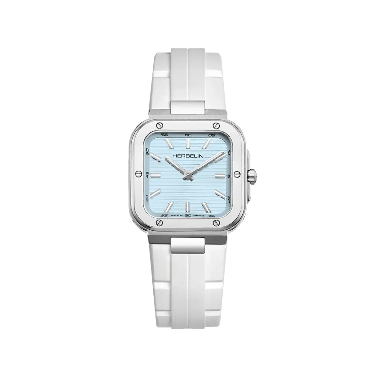 Herbelin Steel Cap Camarat 30mm Case Ice Blue Dial White Strap 17546A25CW