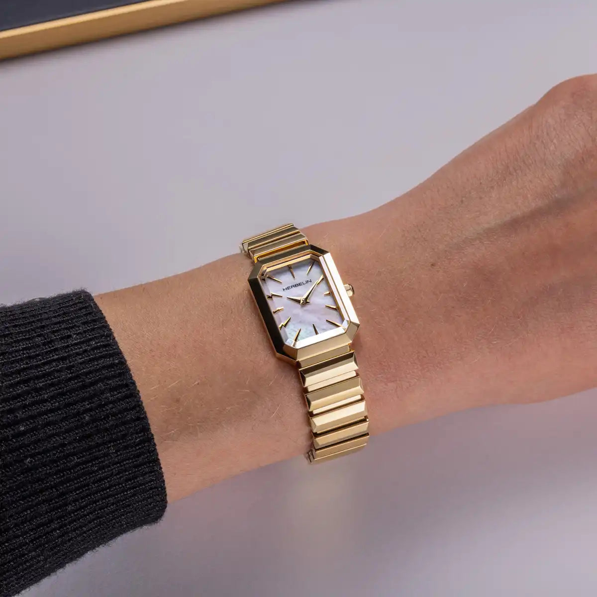 Herbelin Octogone Yellow Gold Plated Mother of Pearl Dial Bracelet Watch 17556BP1N19
