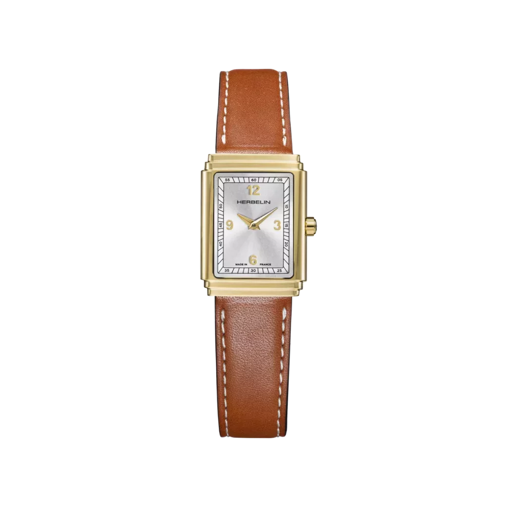 Herbelin Luna Art Deco Brown Leather Strap Watch 17577P22GD