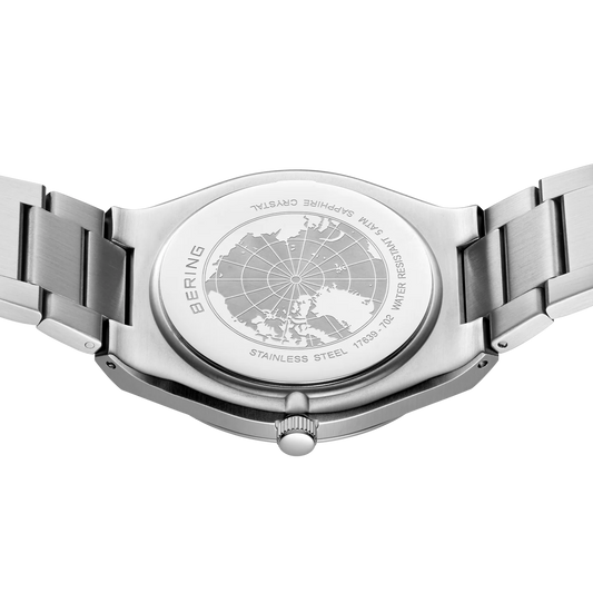 Bering Stainless Steel Black Dial Date Sunray Link Watch