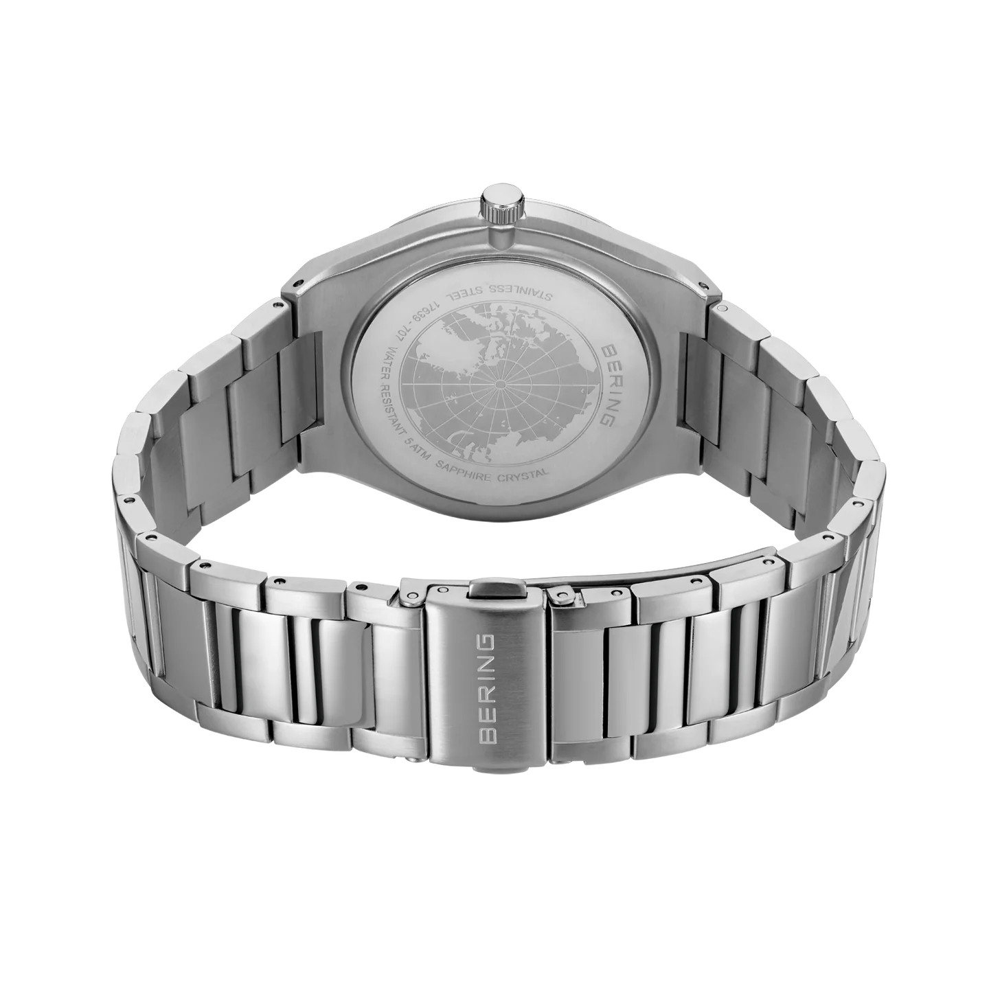 Bering Date Sunray Link 30mm Round Ice Blue Dial Steel Case and Link Bracelet 17639-707