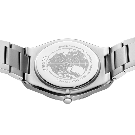 Bering Stainless Steel Slim Date Sunray Link Watch Green Dial