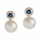 Jersey Pearl Amberley Freshwater Cultured Pearl, Blue Sapphire and White Topaz Stud Earrings