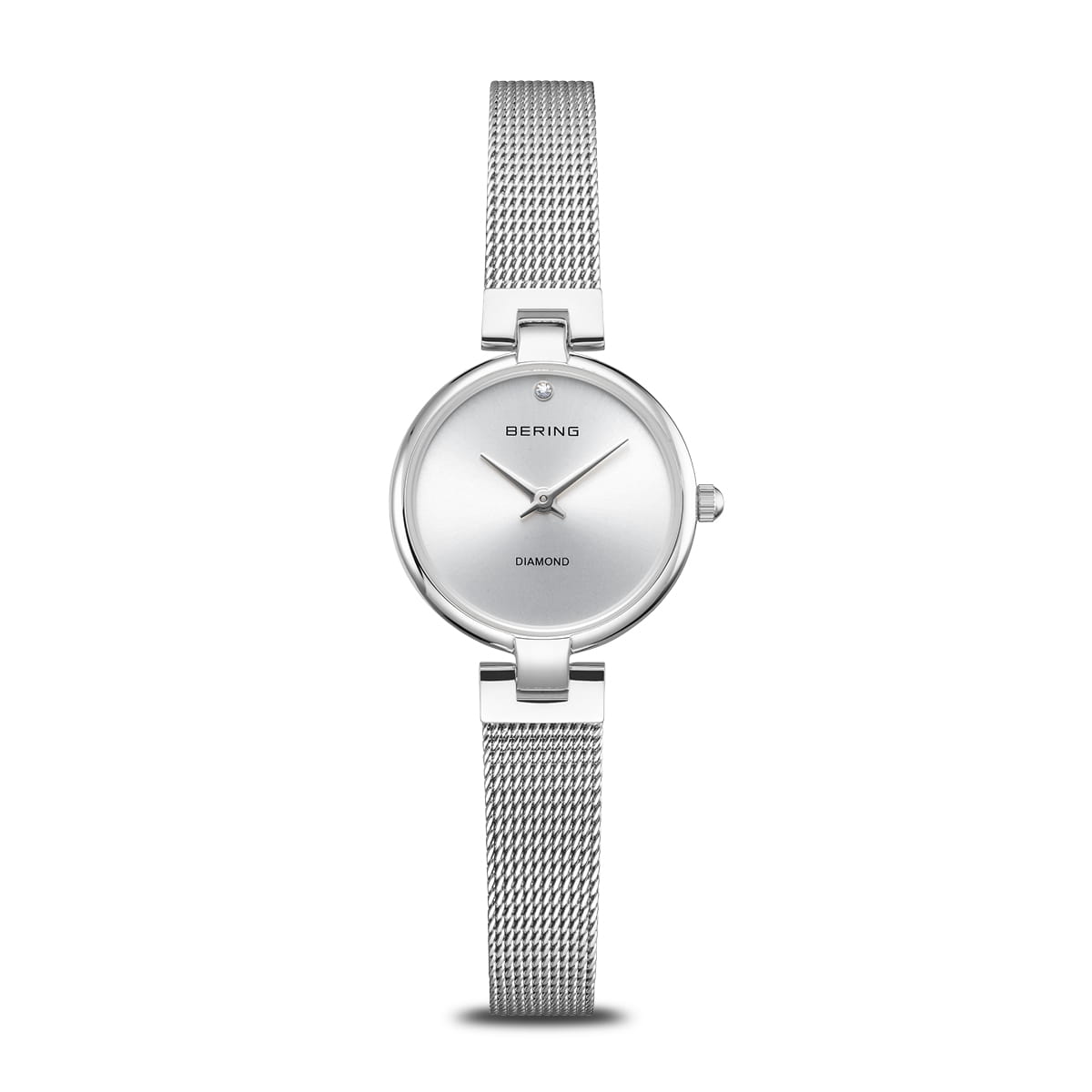 Bering Stainless Steel Round Diamond Dot Dial Mesh Bracelet Watch 17724-000