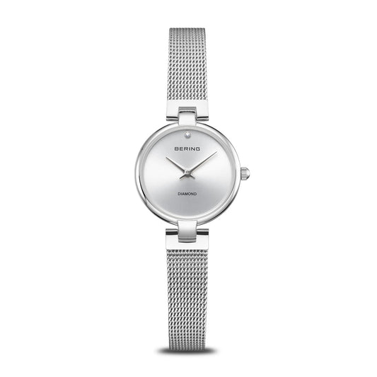Bering Stainless Steel Round Diamond Dot Dial Mesh Bracelet Watch 17724-000