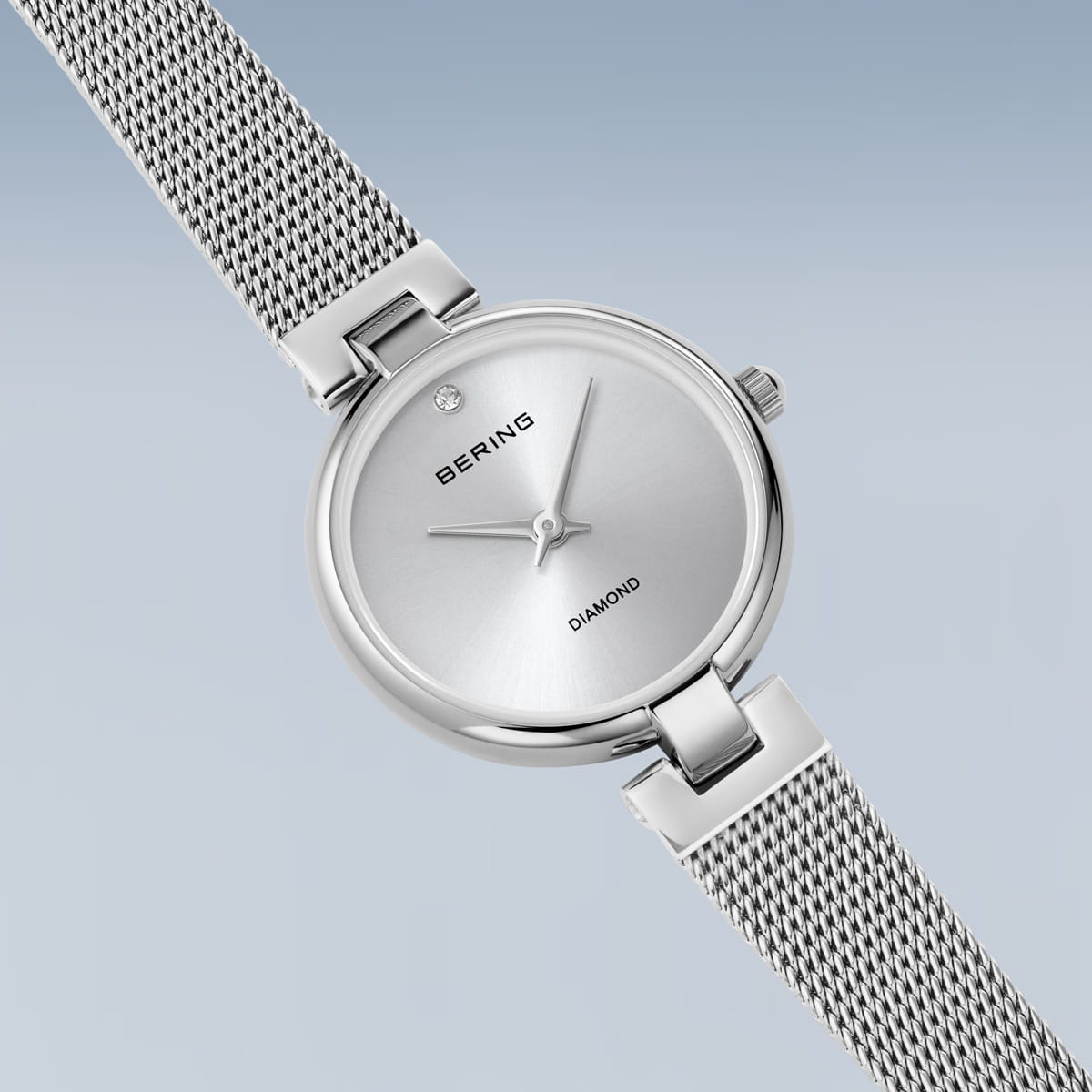Bering Stainless Steel Round Diamond Dot Dial Mesh Bracelet Watch 17724-000