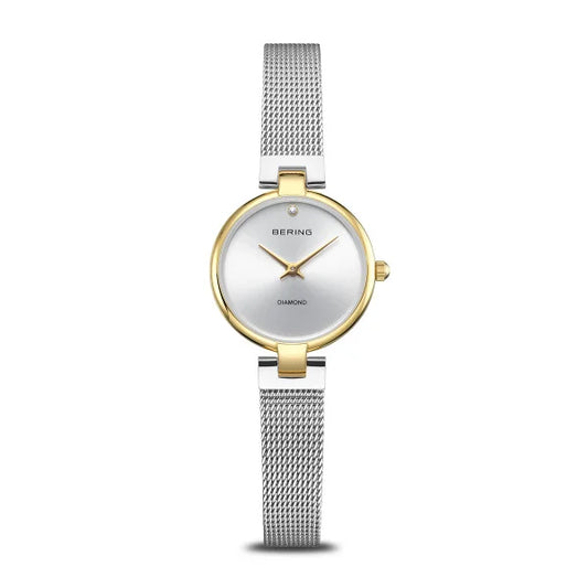Bering Classic Round Diamond Dot Dial Bi Colour Mesh Bracelet Watch 17724-010