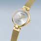 Bering Yellow Gold Plated Round Diamond Dot Dial Mesh Bracelet Watch 17724-330