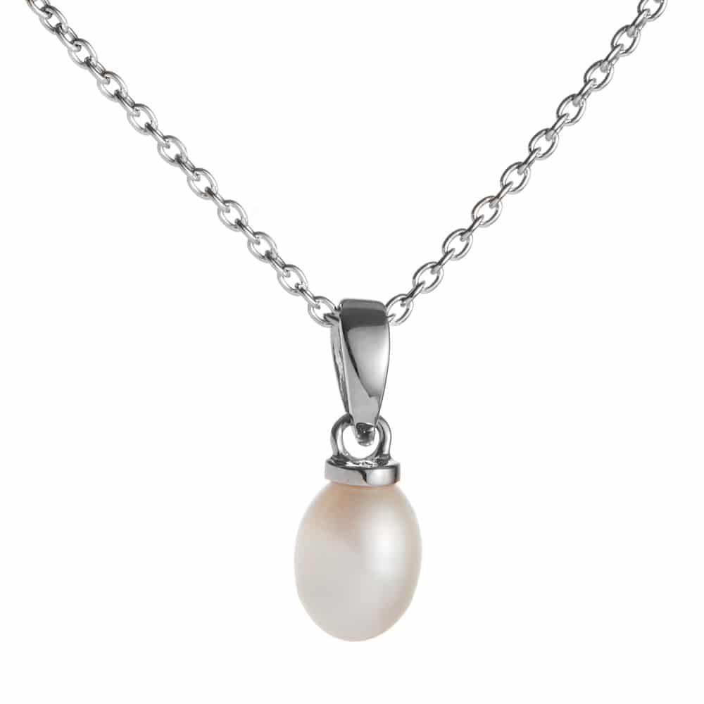 Jersey Pearl Pure White Freshwater Cultured Pearl Pendant And Chain