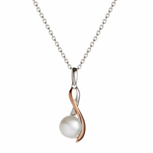 Jersey Pearl Camrose Freshwater Cultured Pearl Silver and Rose Gold Plated Pendant and Chain