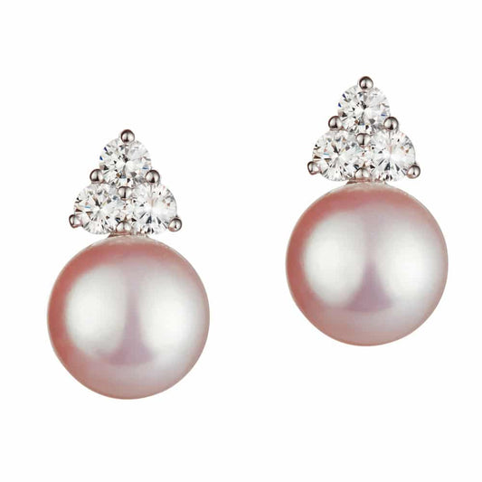 Jersey Pearl Pink Freshwater Cultured Pearl and Cubic Zirconia Stud Earrings