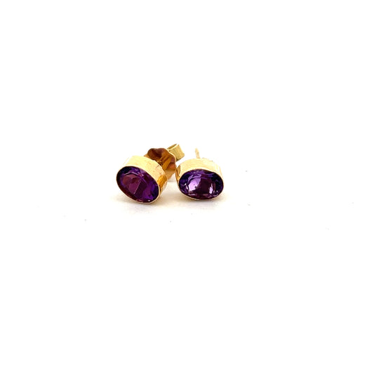 18ct Yellow Gold Oval Amethyst Stud Earrings