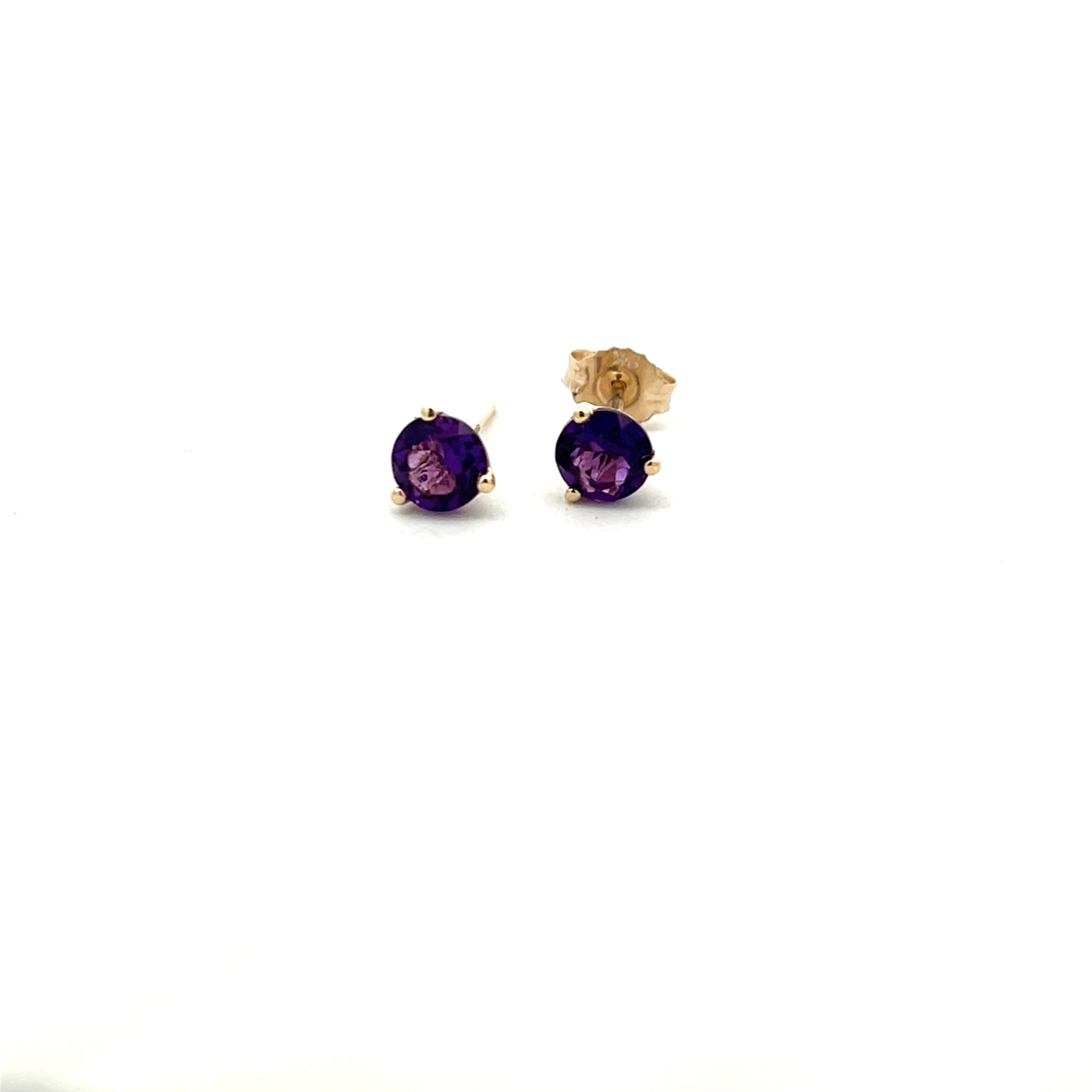 9ct Yellow Gold 5mm Amethyst Three Claw Stud Earrings