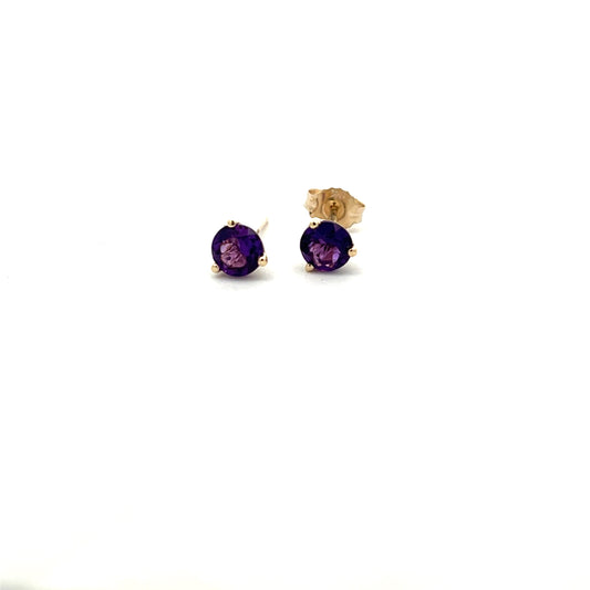 9ct Yellow Gold 5mm Amethyst Three Claw Stud Earrings