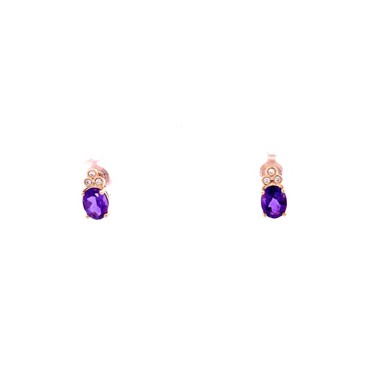 9ct Yellow Gold Amethyst and Diamond Stud Earrings