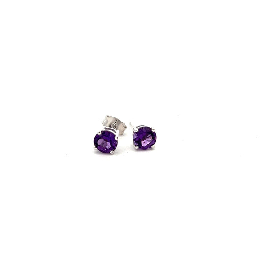 9ct White Gold 5mm Round Amethyst Stud Earrings