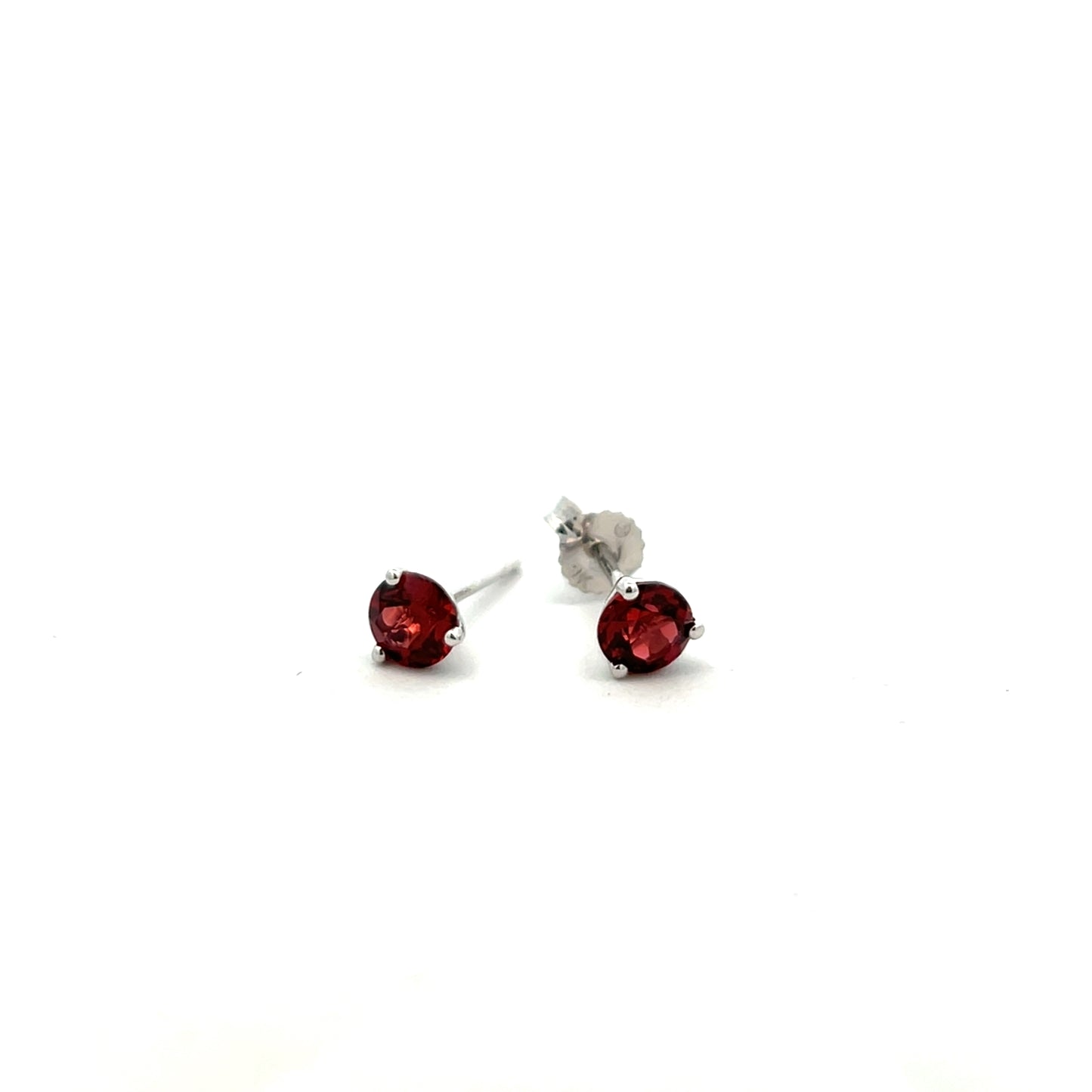 9ct White Gold 5mm Garnet Three Claw Stud Earrings