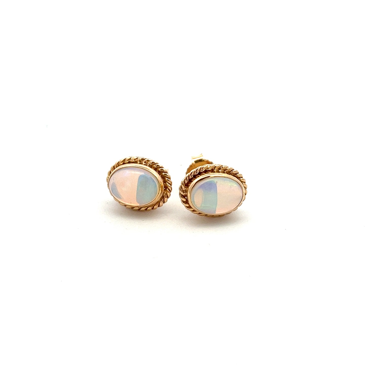 9ct Yellow Gold Oval Opal Stud Earrings