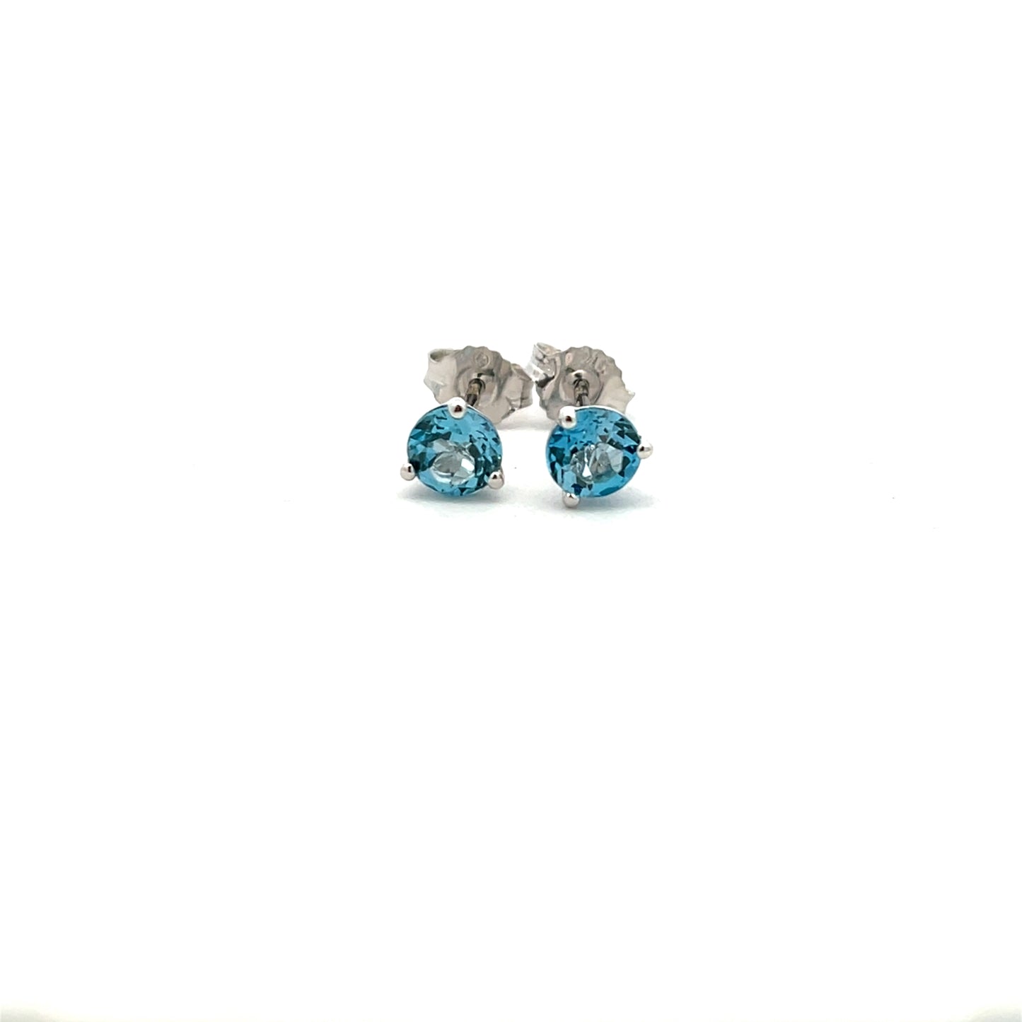 9ct White Gold 5mm Blue Topaz Three Claw Stud Earrings