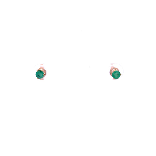 9ct Yellow Gold 3 Claw Emerald Stud Earrings