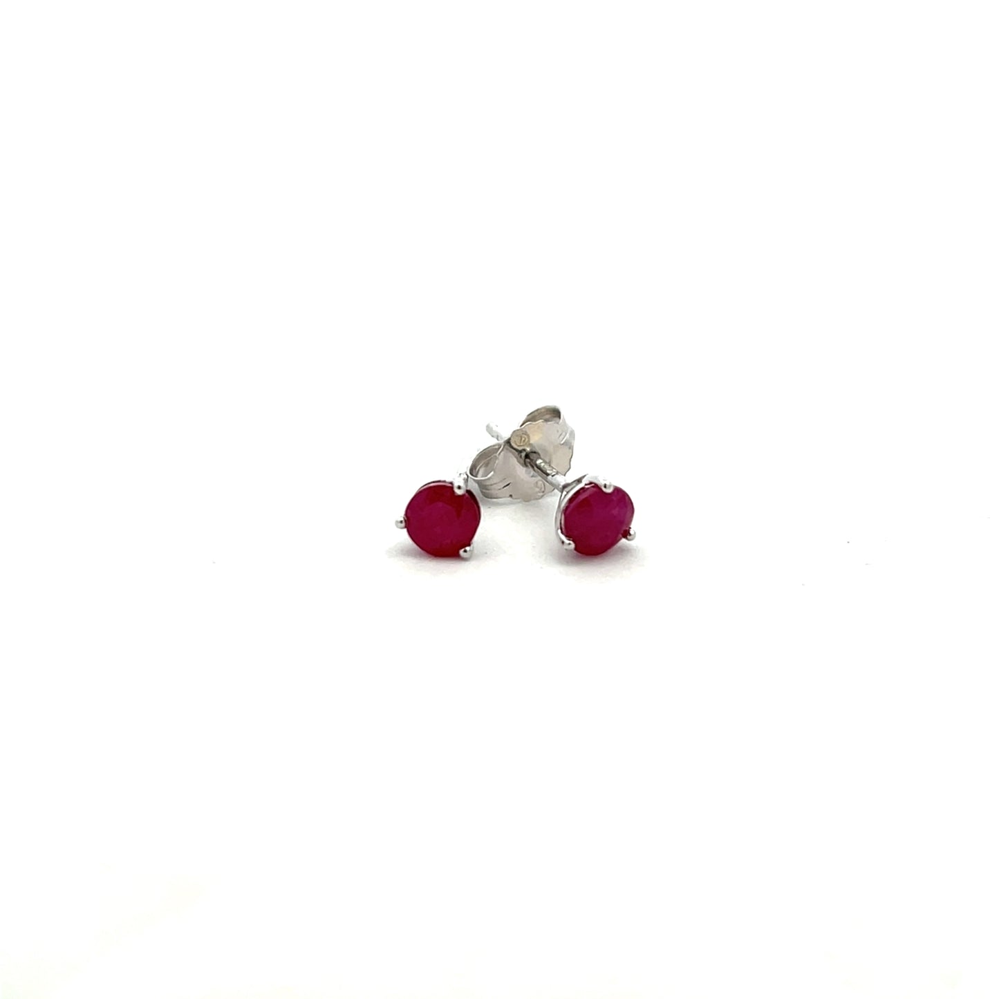 9ct White Gold 4mm Ruby Three Claw Stud Earrings