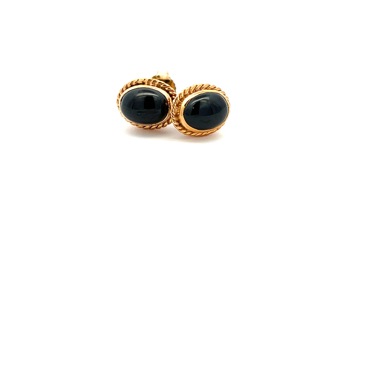 9ct Yellow Gold 3.62ct Black Onyx Oval Stud Earrings