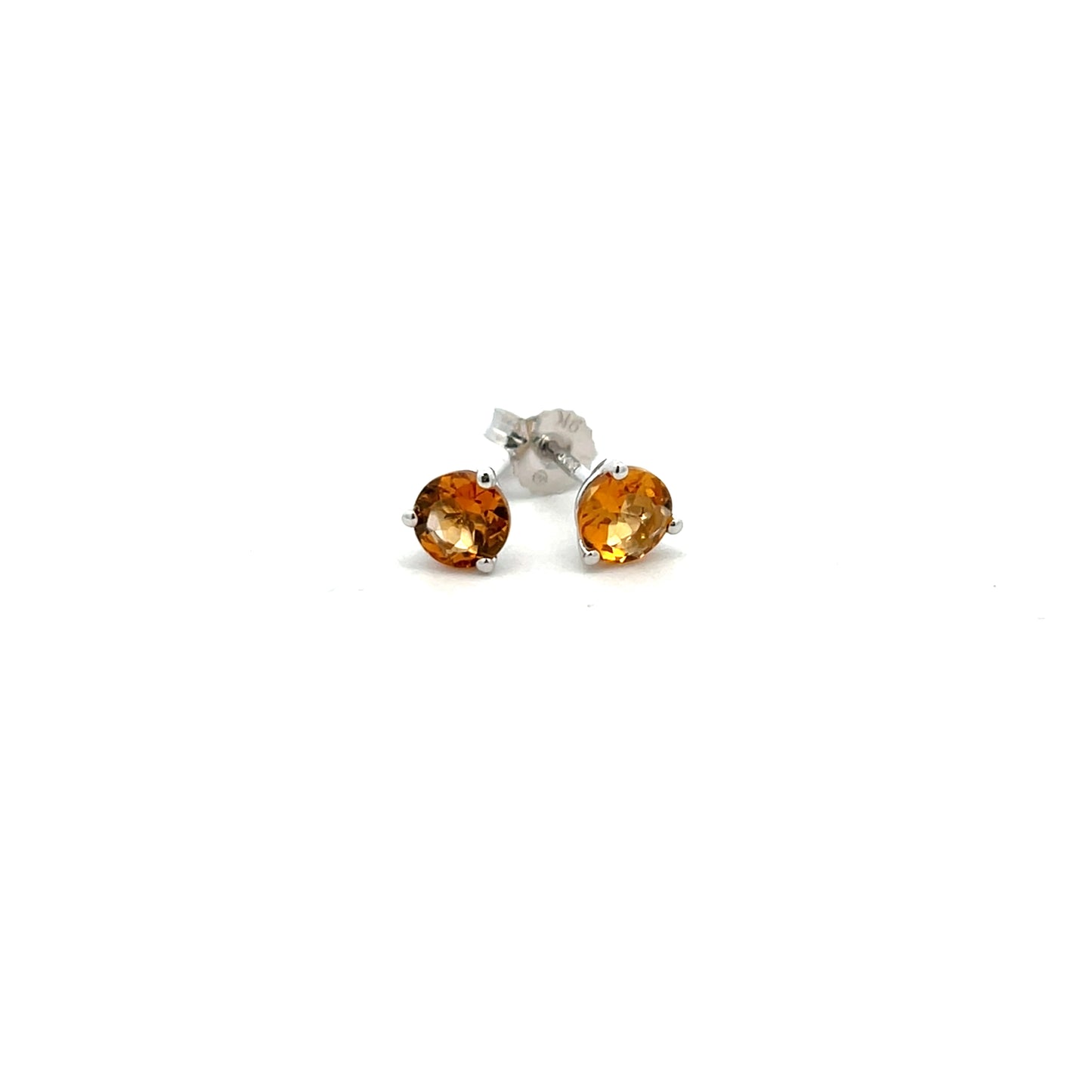 9ct White Gold 5mm Citrine Three Claw Stud Earrings