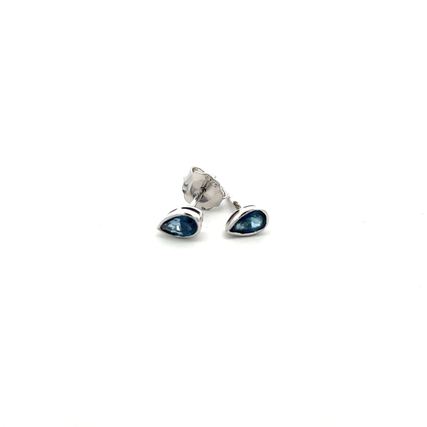 9ct White Gold Rubover Pear Cut Sapphire Stud Earrings