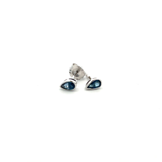 9ct White Gold Rubover Pear Cut Sapphire Stud Earrings