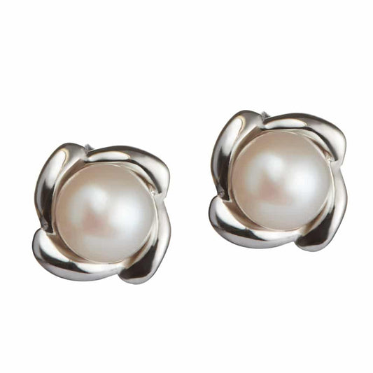 Jersey Pearl Freshwater Pearl Silver Edged Stud Earrings