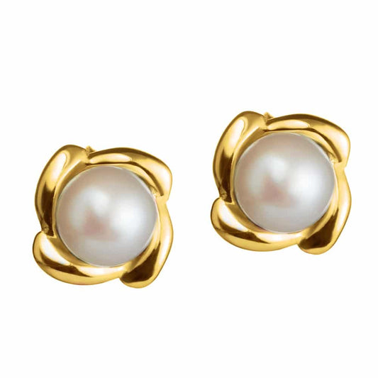 Jersey Pearl Freshwater Pearl Yellow Gold Plated Edged Stud Earrings