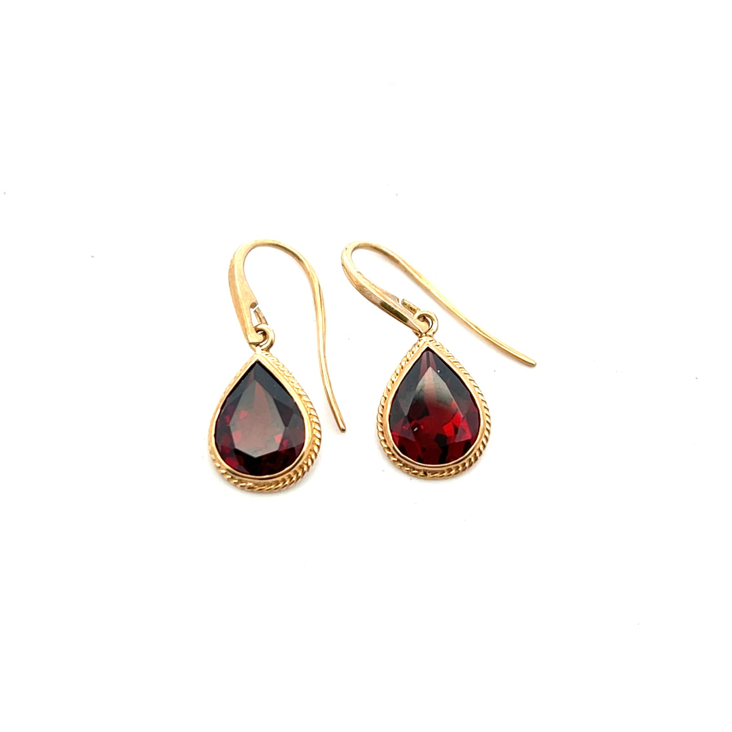 9ct Yellow Gold Garnet Pear Cut Drop Earrings