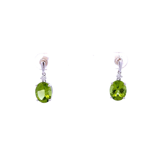 9ct White Gold Peridot and Diamond Drop Earrings