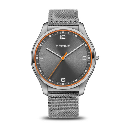 Bering Ultra Slim Grey And Orange Highlight Dial With Grey Nato Strap 18342-577