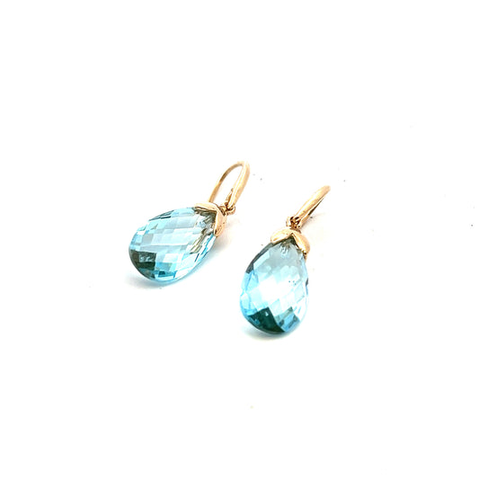 9ct Yellow Gold Light Blue Topaz Briolette Drop Earrings