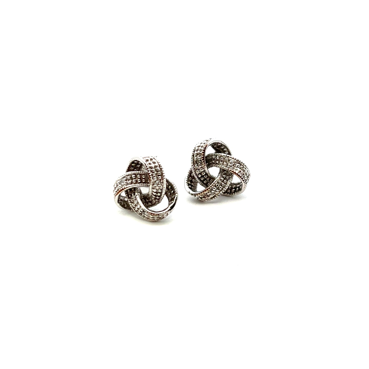 9ct White Gold Pave Diamond Knot Stud Earrings