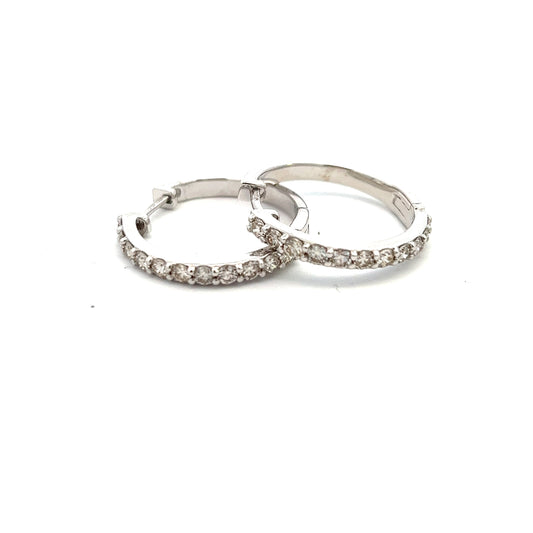 9ct White Gold 20mm Diamond Set Hoop Earrings