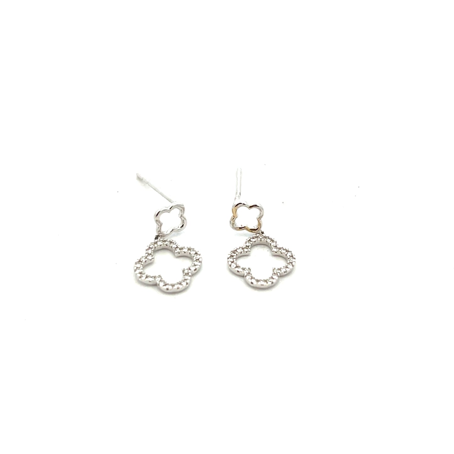 9ct White Gold Diamond Set Open Clover Drop Earrings