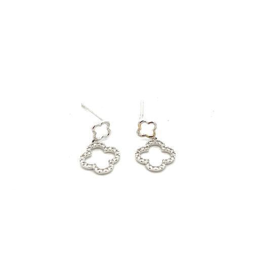 9ct White Gold Diamond Set Open Clover Drop Earrings