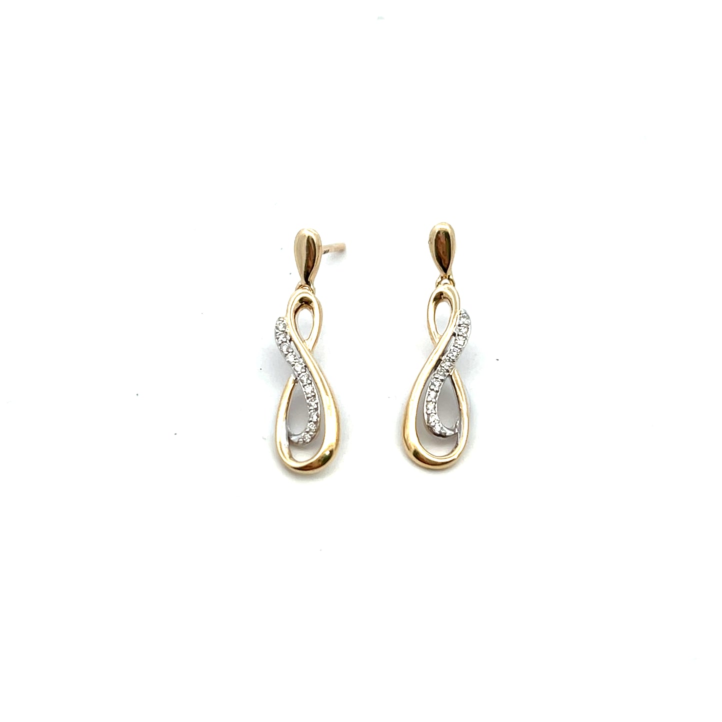 9ct Yellow and White Gold Diamond Drop Crossover Earrings