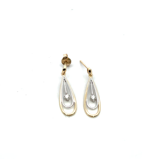 9ct White and Yellow Gold Teardrop Diamond Drop Earrings