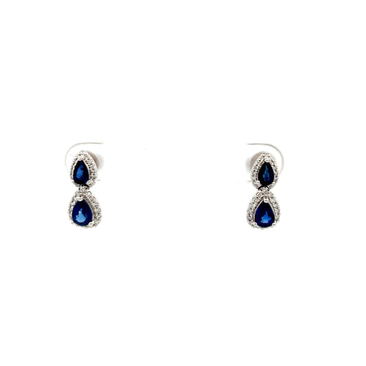 18ct White Gold Sapphire and Diamond Drop Earrings
