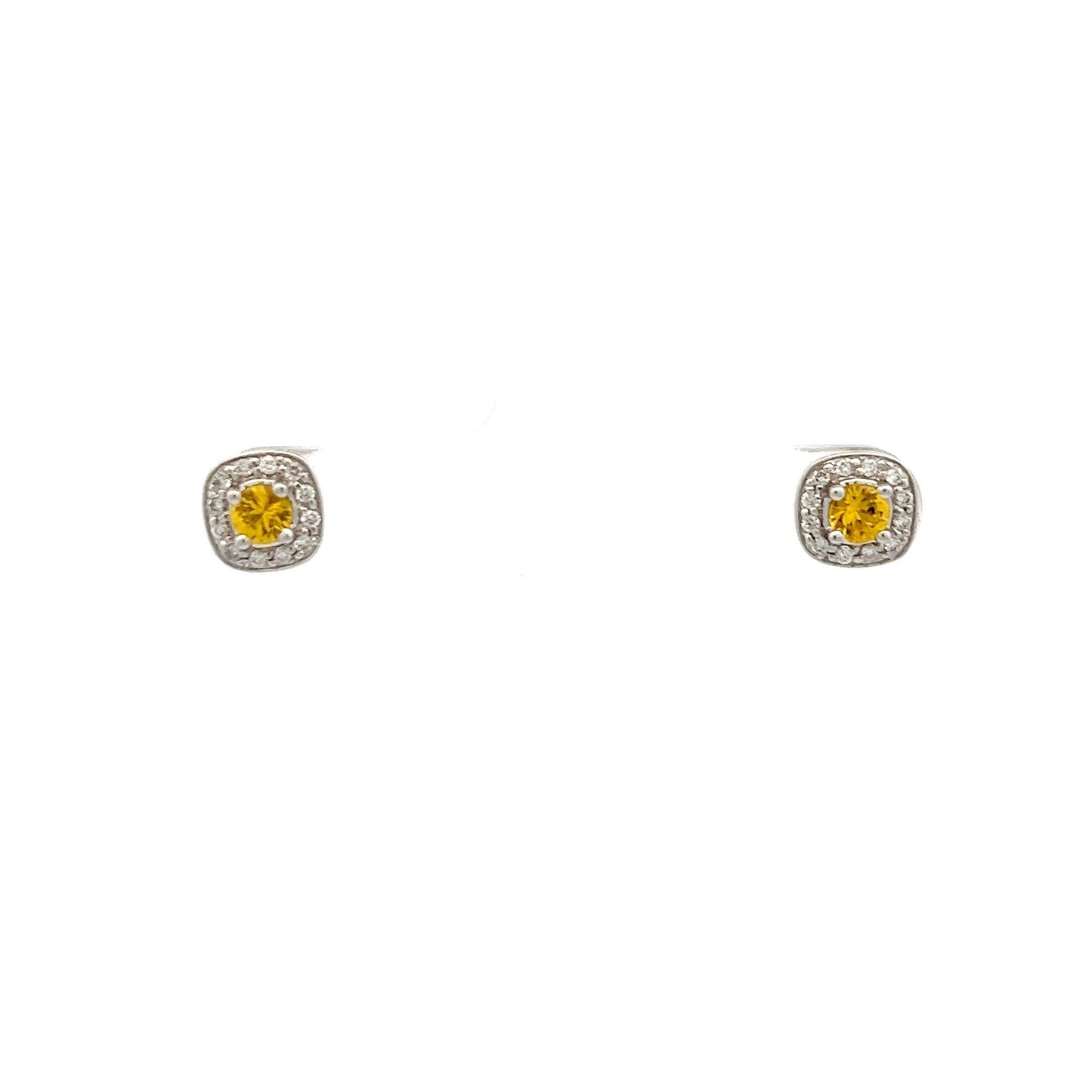 9ct White Gold Yellow Sapphire and Diamond Stud Earrings